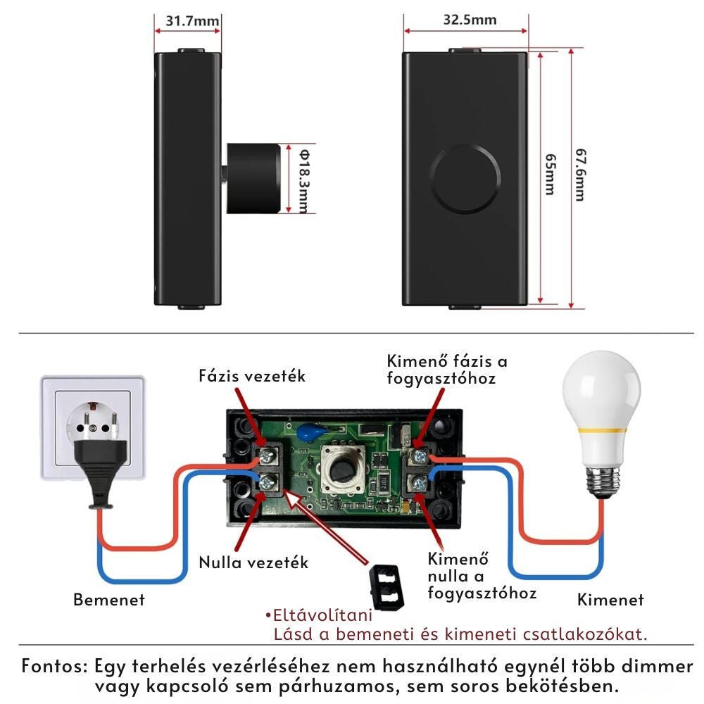 Kábelre Szerelhető LED Fényerőszabályzó (1–50W) – Dimmelhető LED és Halogén Lámpákhoz - BShopyX001G2DRPJ_2