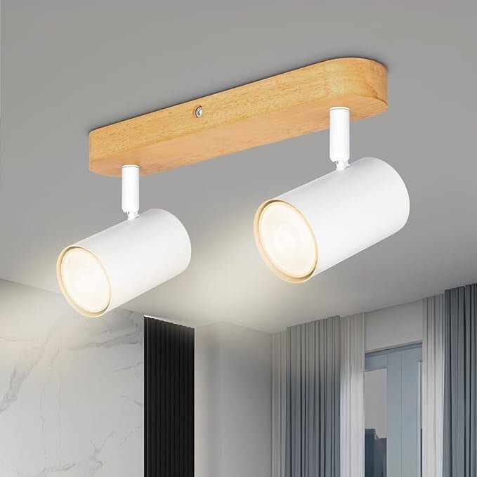 Kambo 2 Égős Forgatható LED Mennyezeti Spotlámpa (Fehér És Fa) - BShopy