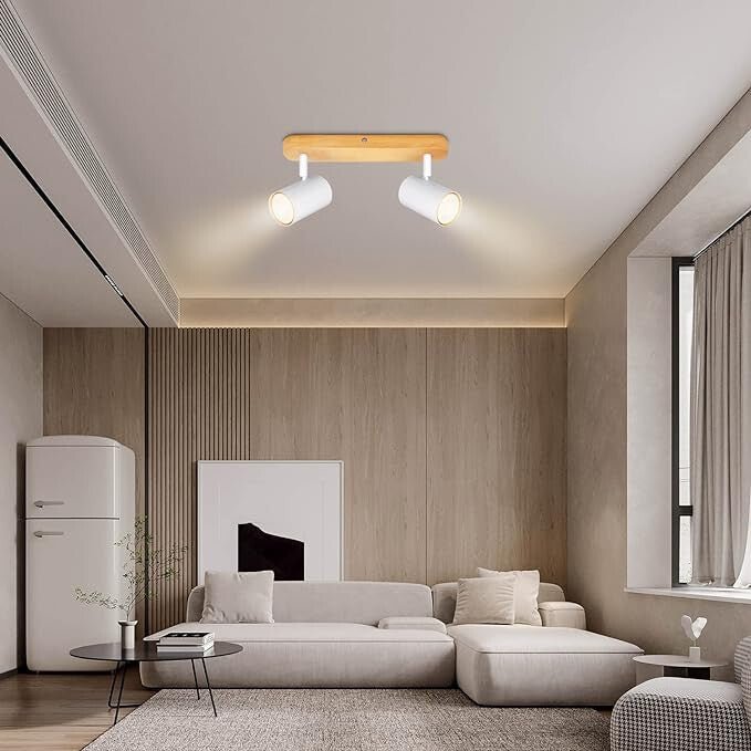 Kambo 2 Égős Forgatható LED Mennyezeti Spotlámpa (Fehér És Fa) - BShopy