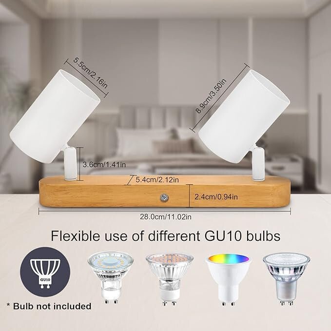 Kambo 2 Égős Forgatható LED Mennyezeti Spotlámpa (Fehér És Fa) - BShopy