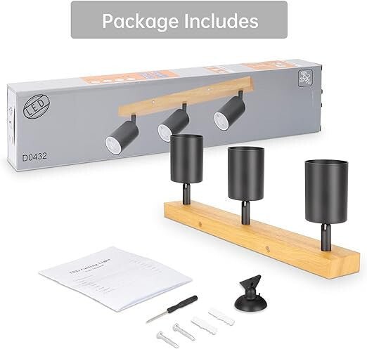 Kambo Forgatható, Állítható 3 Irányú LED Mennyezeti Spotlámpa (Fekete És Fa) - BShopy