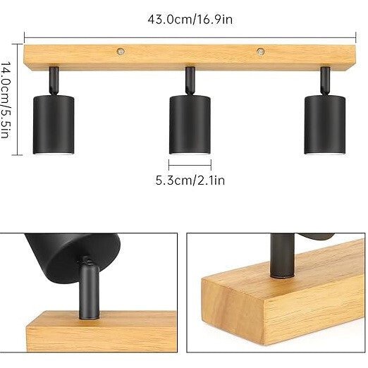 Kambo Forgatható, Állítható 3 Irányú LED Mennyezeti Spotlámpa (Fekete És Fa) - BShopy