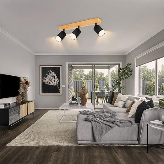 Kambo Forgatható, Állítható 3 Irányú LED Mennyezeti Spotlámpa (Fekete És Fa) - BShopy