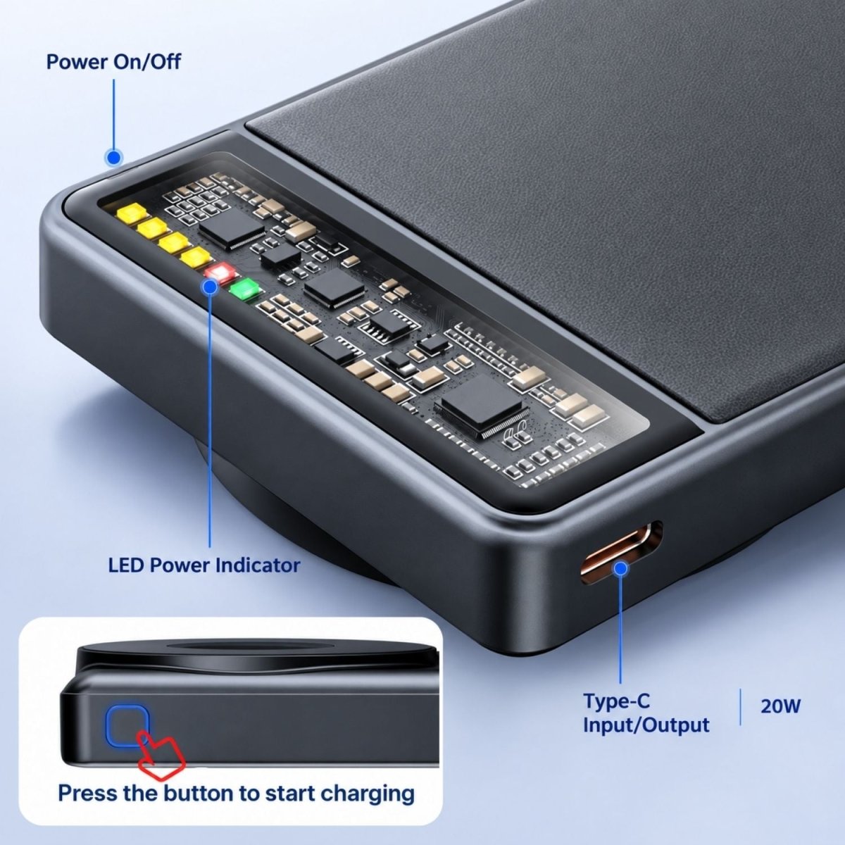 KPON Mágneses Power Bank 10000mAh Magsafe iPhone és Apple Watch Töltővel - Karbonfekete-BShopy