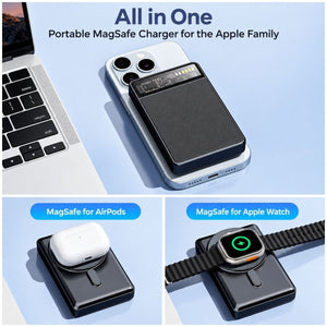 KPON Mágneses Power Bank 10000mAh Magsafe iPhone és Apple Watch Töltővel - Karbonfekete-BShopy
