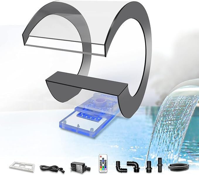 LONGRUN C - alakú Vízesés Kifolyó Rozsdamentes Acél Medence Szökőkút 36.3cm - BShopy