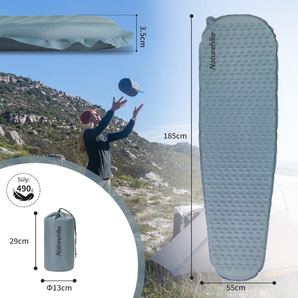 Naturehike Könnyen Felfújható Kempingmatrac – 3,5 cm Vastag, Ultrakönnyű (490 g), Múmia Forma, Szürkéskék - BShopy810165100374_3