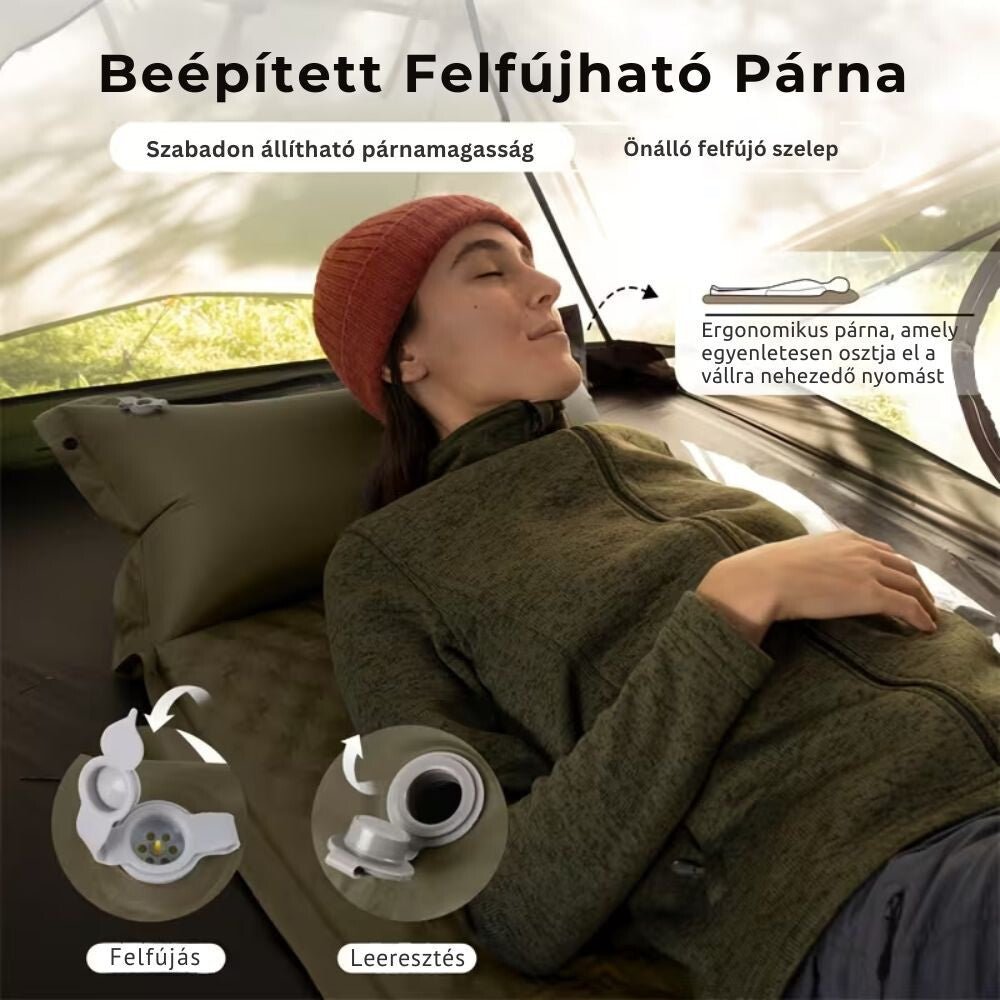 Naturehike Könnyen Felfújható Kempingmatrac Beépített Párnával – 6 cm Vastag, Összekapcsolható, Khaki Zöld - BShopy850055797772_7