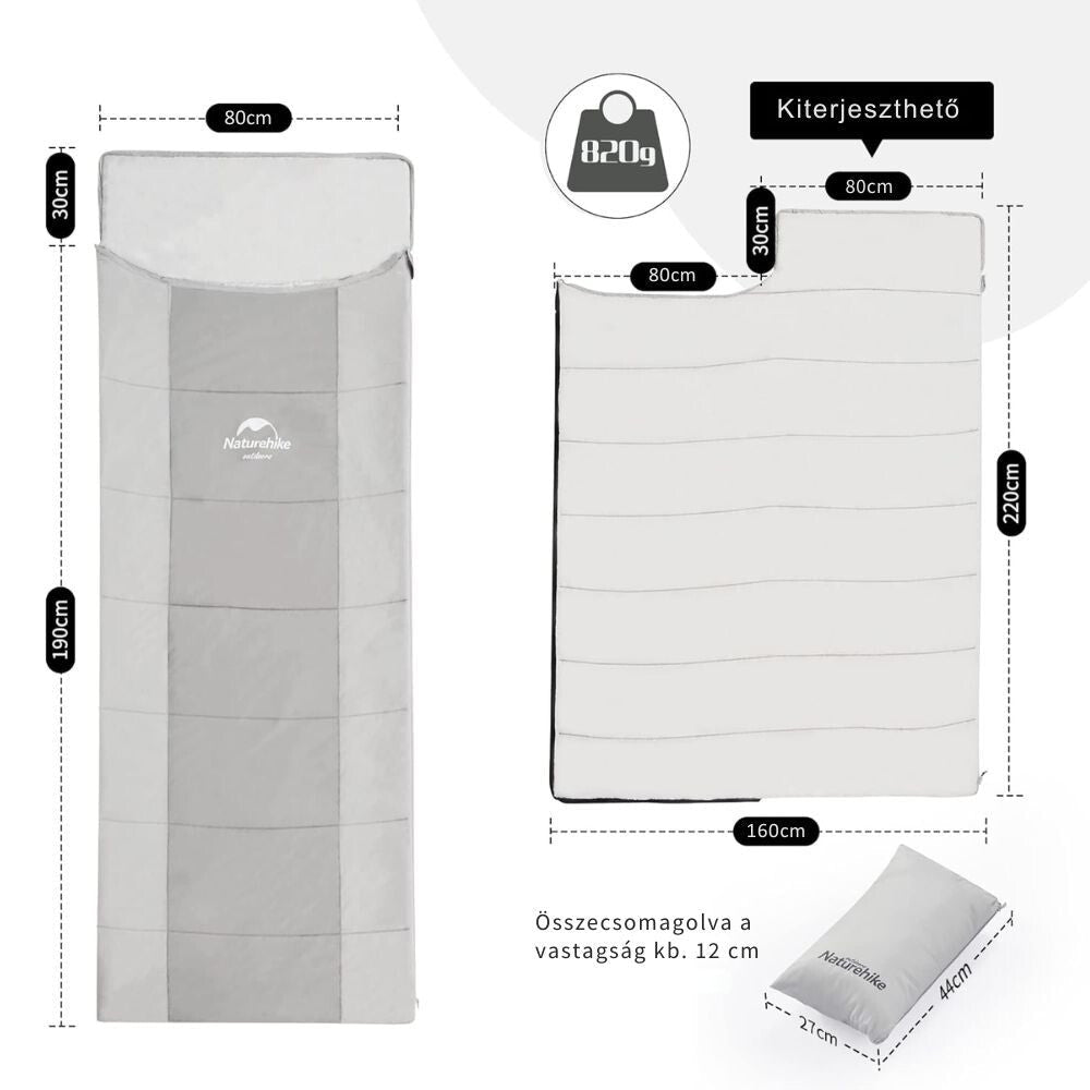 Naturehike Ultrakönnyű Nyári Hálózsák Párnatartó Zsebbel – Összekapcsolható (820 g), Szürke - BShopy