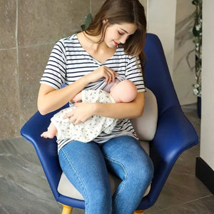 Női Kismama Szoptatós Póló, Rövid Ujjú Felső (Fekete-Fehér Csíkos)-BShopy