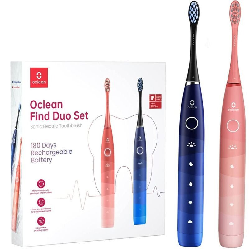 Oclean Find Duo Elektromos Fogkefe Szett – 2 Darabos, Kék és Piros - BShopy