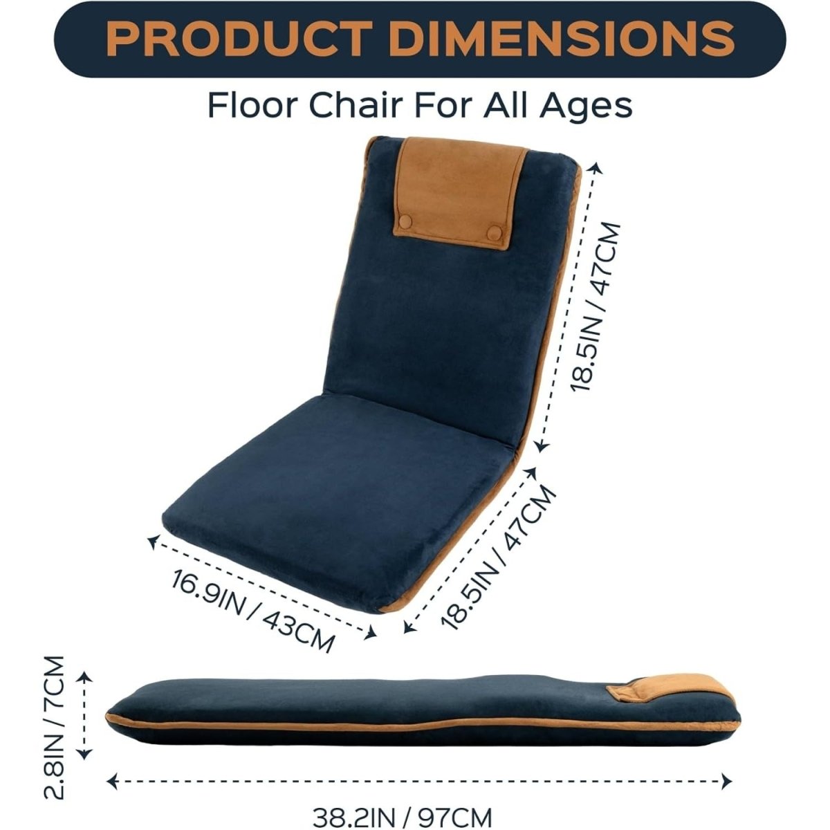 Összehajtható Padlófotel és Meditációs Szék – Állítható Háttámla, 100 kg Teherbírás, Sötétkék - BShopy