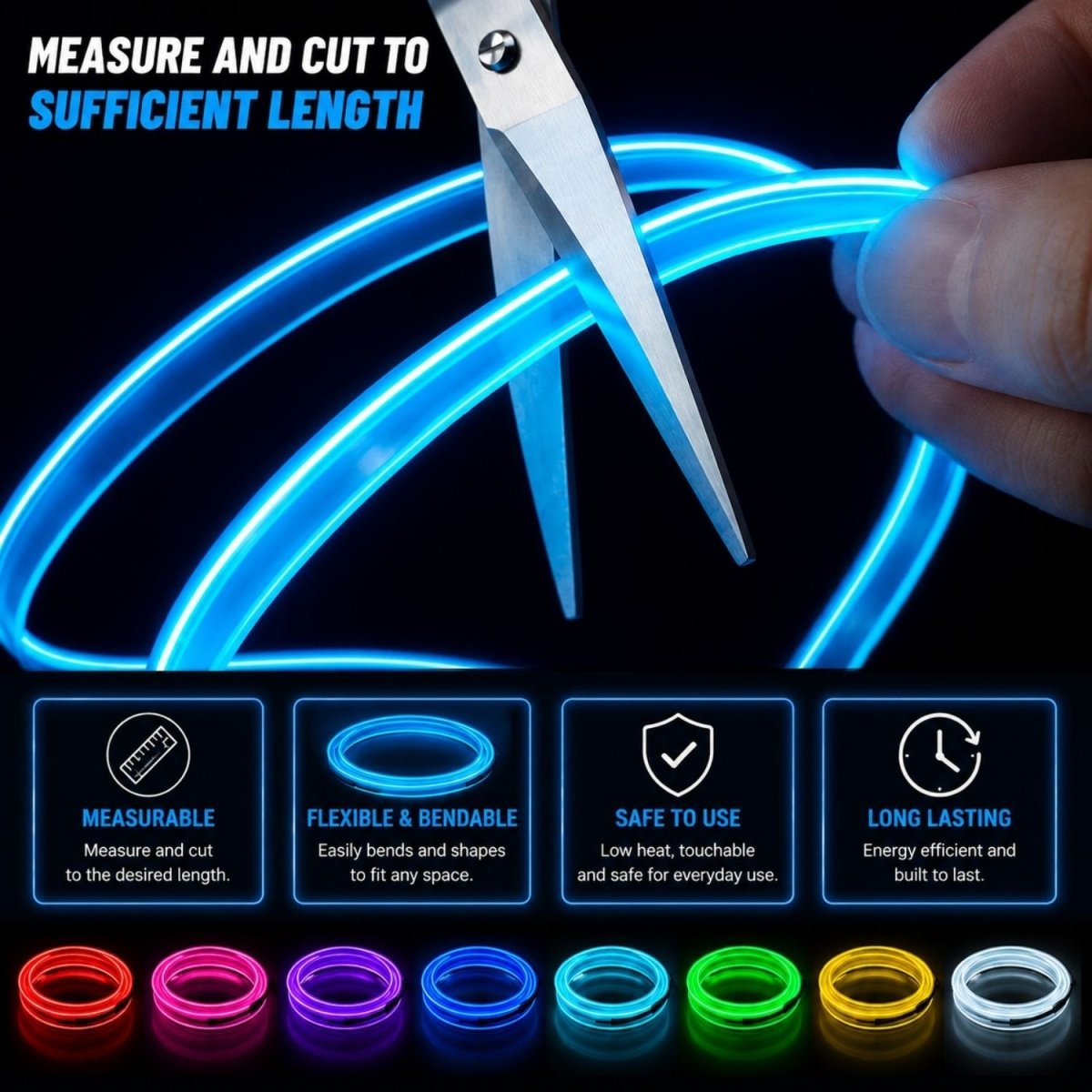 OneLED Autós LED Szál, Vágható LED Fény, USB Töltésű 2m-BShopy