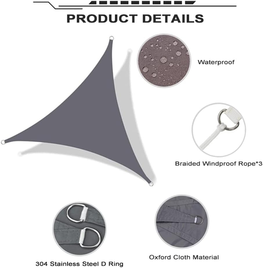 SunnestLife 6x6x6 m Háromszög Alakú Napvitorla - Vízálló, UV‑Álló , Szürke - BShopysunnest002_8