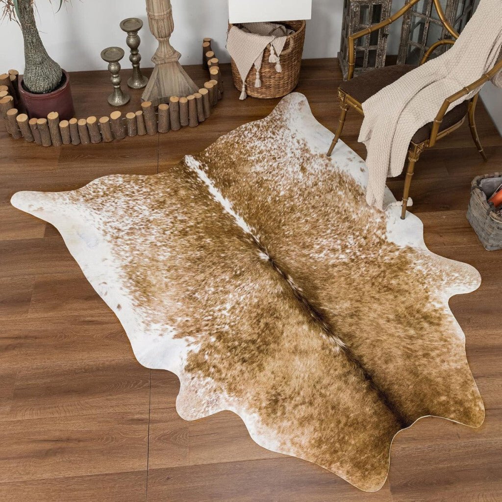 Taleta Rusztikus Műbőr Szőnyeg – Marhabőr Mintás Nagyméretű Szobai Szőnyeg (155x190 cm) - BShopy