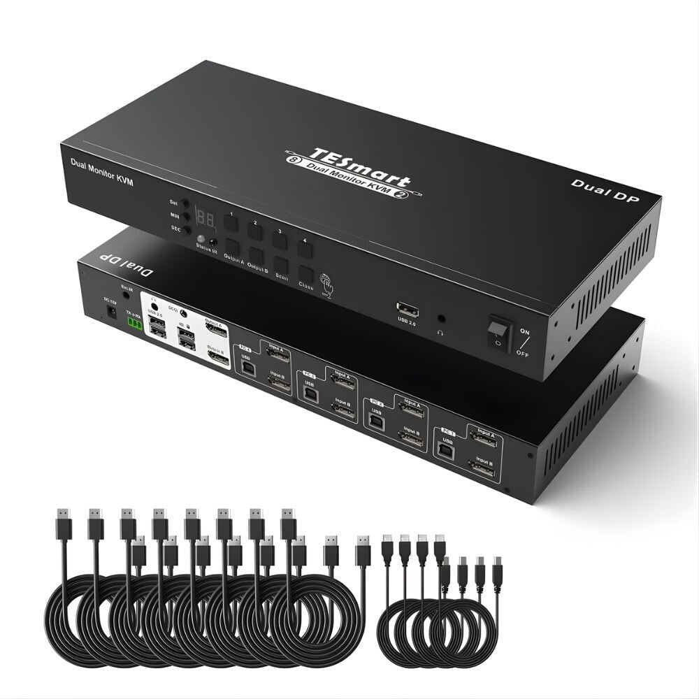 TESmart Dual Monitor DisplayPort KVM Switch – 8x2 (4 PC, 2 Monitor) 4K@60Hz, EDID, Hot Plug, USB 2.0, Pass - Through, DCCI - BShopy
