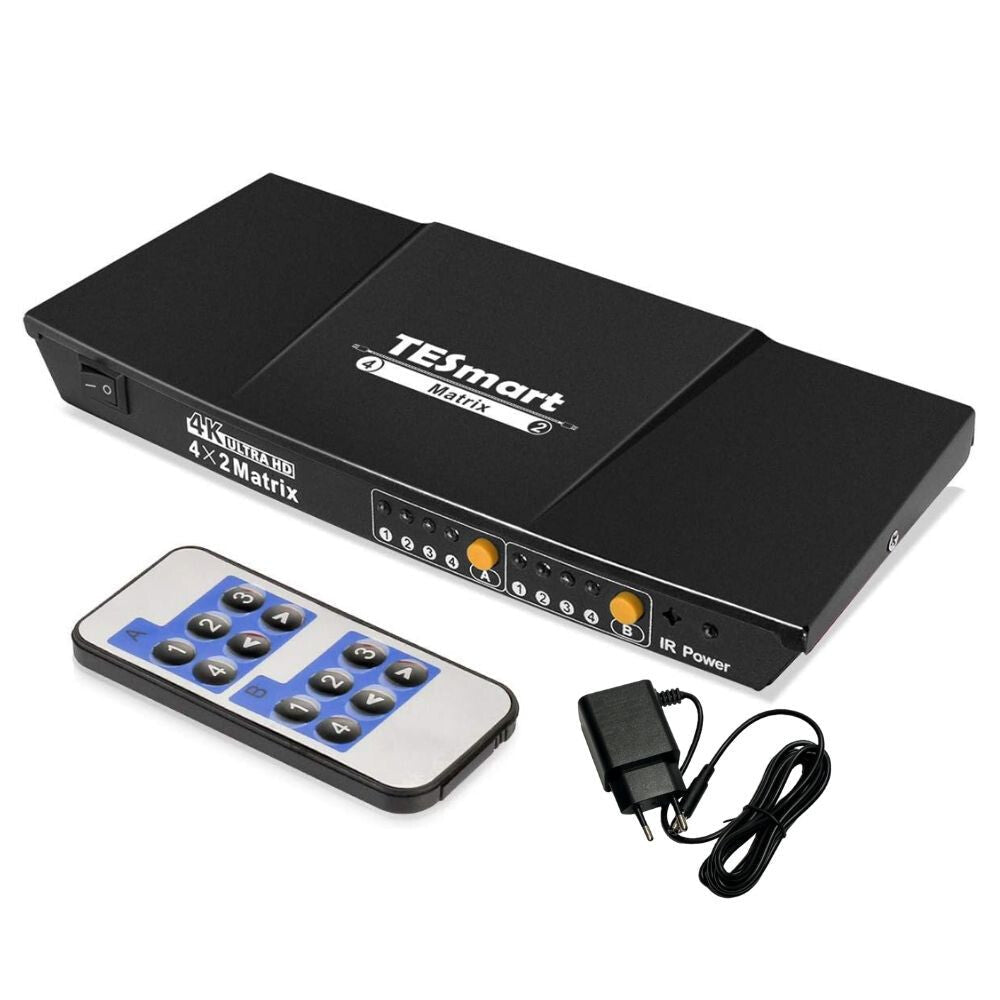 TESmart UHD HDMI Mátrix Kapcsoló 4x2, 4K@60Hz, HDCP támogatással és digitális hangkimenettel - BShopy18Gbps HDMI4 eszköz 2 TV - re4K@60Hz0402A30EUBK_0