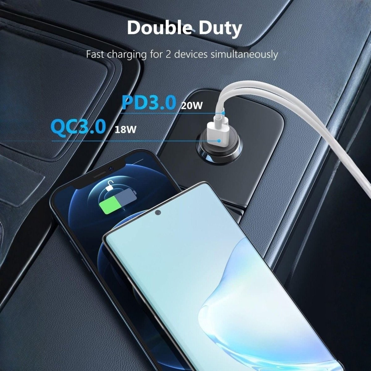 USB-C adaptér nabíjačky do auta - 43W, 2-portová rýchlonabíjačka pre telefón a tablet - BShopy