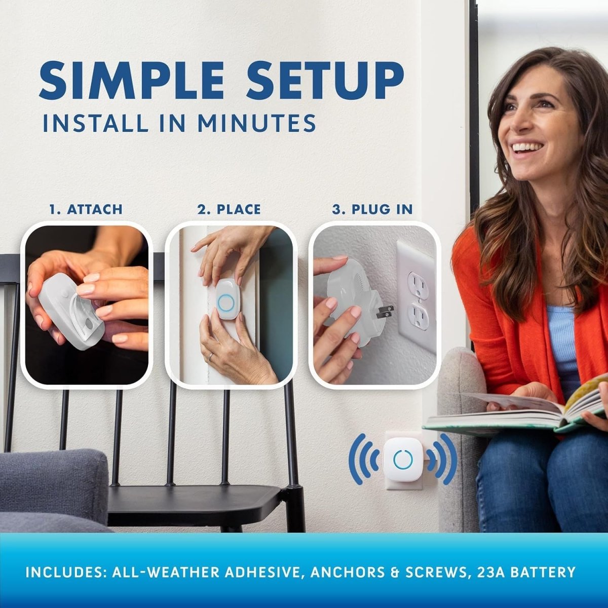 Vezeték Nélküli Ajtócsengő Szett 2 Vevővel és 1 Gombbal – 300 m Hatótáv, 50+ Dallam, LED Jelzés, Időjárásálló, Elemes Csengő - BShopy