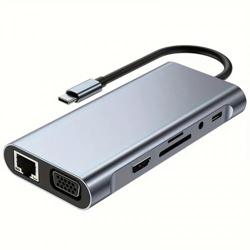 Sivý adaptér USB-C 10 v 1