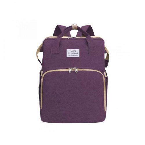 Taška na plienky, postieľka a ruksak Bshop 3 v 1 (fialová)