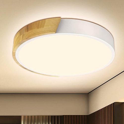 Kambo okrúhle LED stropné svietidlo s dreveným dekorom 30 cm 3000 K (biela a drevená)