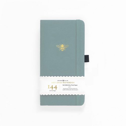 Archer & Olive "Traveler's Vintage Bee" bodkovaný sieťovaný notebook 11 x 21 cm (tyrkysový)