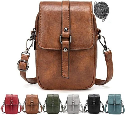 Dámska vintage kožená crossbody kabelka Haiwill (hnedá)