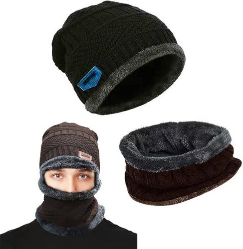 Zimná čiapka a šál WARM HAT (čierna)