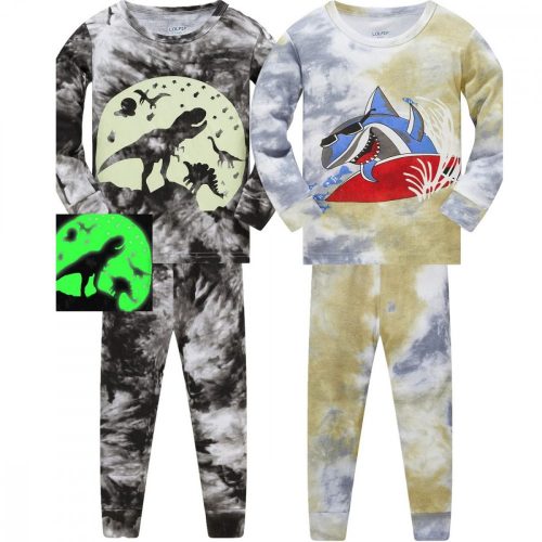 LOLPIP Chlapčenská bavlnená pyžamová súprava s dlhým rukávom pre 12-ročné deti 2ks (žralok a dinosaury)