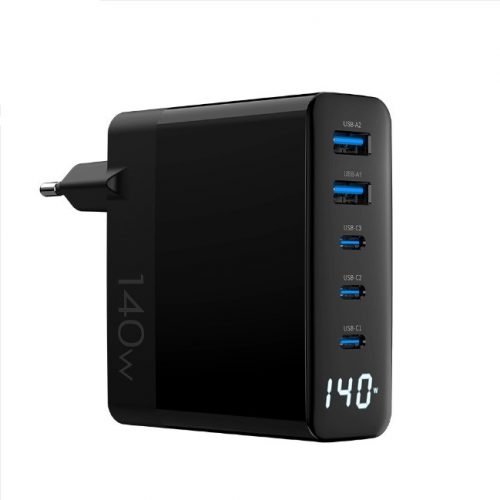 Stolný prenosný rýchly nabíjací adaptér GaN s 3 portami USB-C a 2 portmi USB-A 140 W