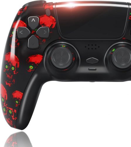 BPlay PS4 kompatibilný ovládač, diaľkové ovládanie joystick s dvojitou vibráciou, audio konektor a nabíjačka (Red Skulls)